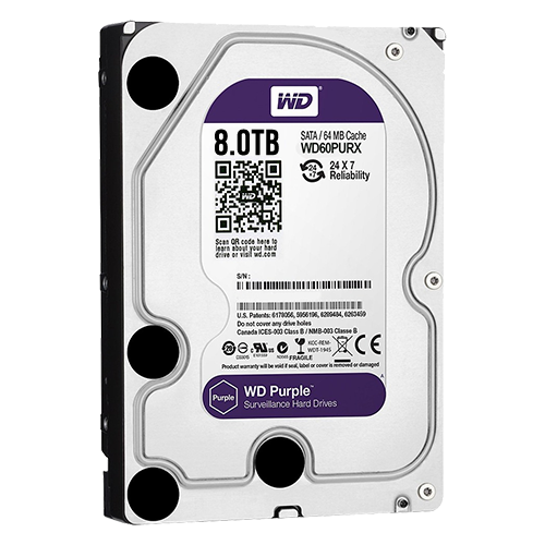 Hard Disk WD Purple 1/8TB SATA per Videosorveglianza 24/7